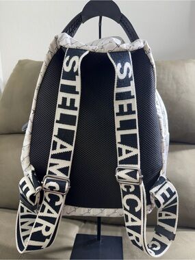 Stella McCartney Black & White Logo Strap Backpack